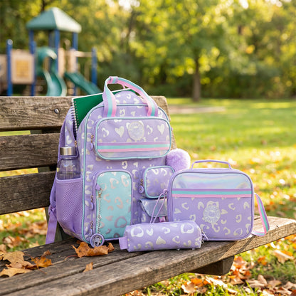 Eazy Kids Personalized 17” 3-Piece School Backpack Set for Kids – Backpack with Lunch Bag & Pencil Case, Purple