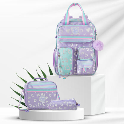 Eazy Kids Personalized 17” 3-Piece School Backpack Set for Kids – Backpack with Lunch Bag & Pencil Case, Purple