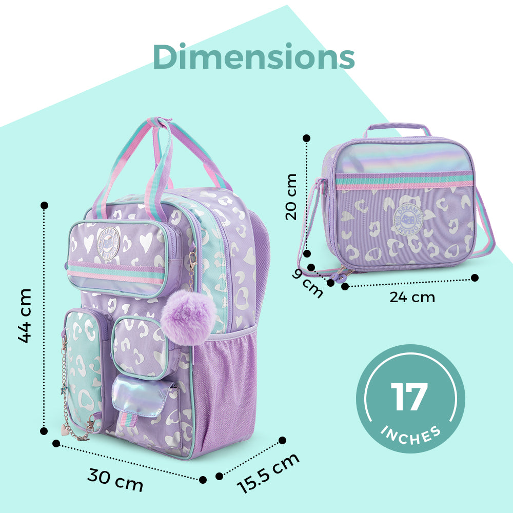 Eazy Kids Personalized 17” 3-Piece School Backpack Set for Kids – Backpack with Lunch Bag & Pencil Case, Purple