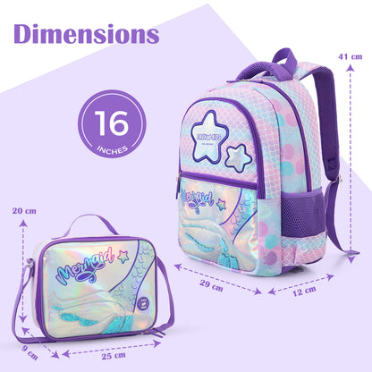 Eazy Kids 16” Trolley School Bag Set of 3 with Wheels – Backpack, Lunch Bag & Pencil Case, Purple