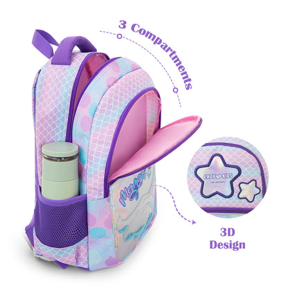 Eazy Kids 16” Trolley School Bag Set of 3 with Wheels – Backpack, Lunch Bag & Pencil Case, Purple