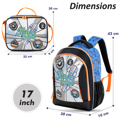 EAZY KIDS 17 inch Set of 3 Backpack w/Lunch Bag and Pencil Case - Skate Board