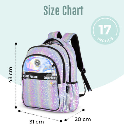 مجموعة حقائب مدرسية من إيزي كيدز، مقاس 17 بوصة، مكونة من 3 قطع مع حقيبة غداء وحافظة أقلام - جود فايبز - فضي