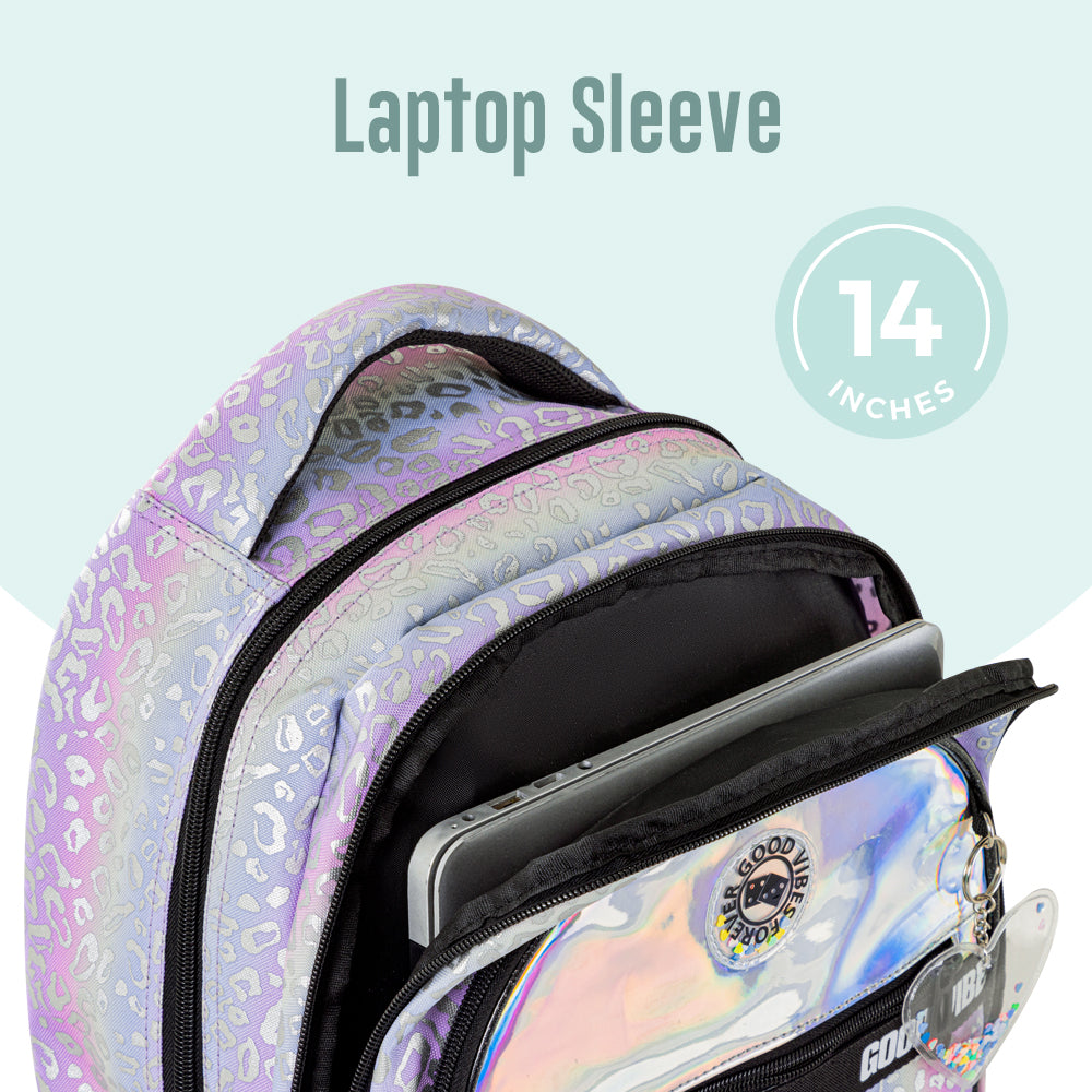 EAZY KIDS 17" School Bag Set of 3 w/Lunch Bag and Pencil Case - Good Vibes - Silver