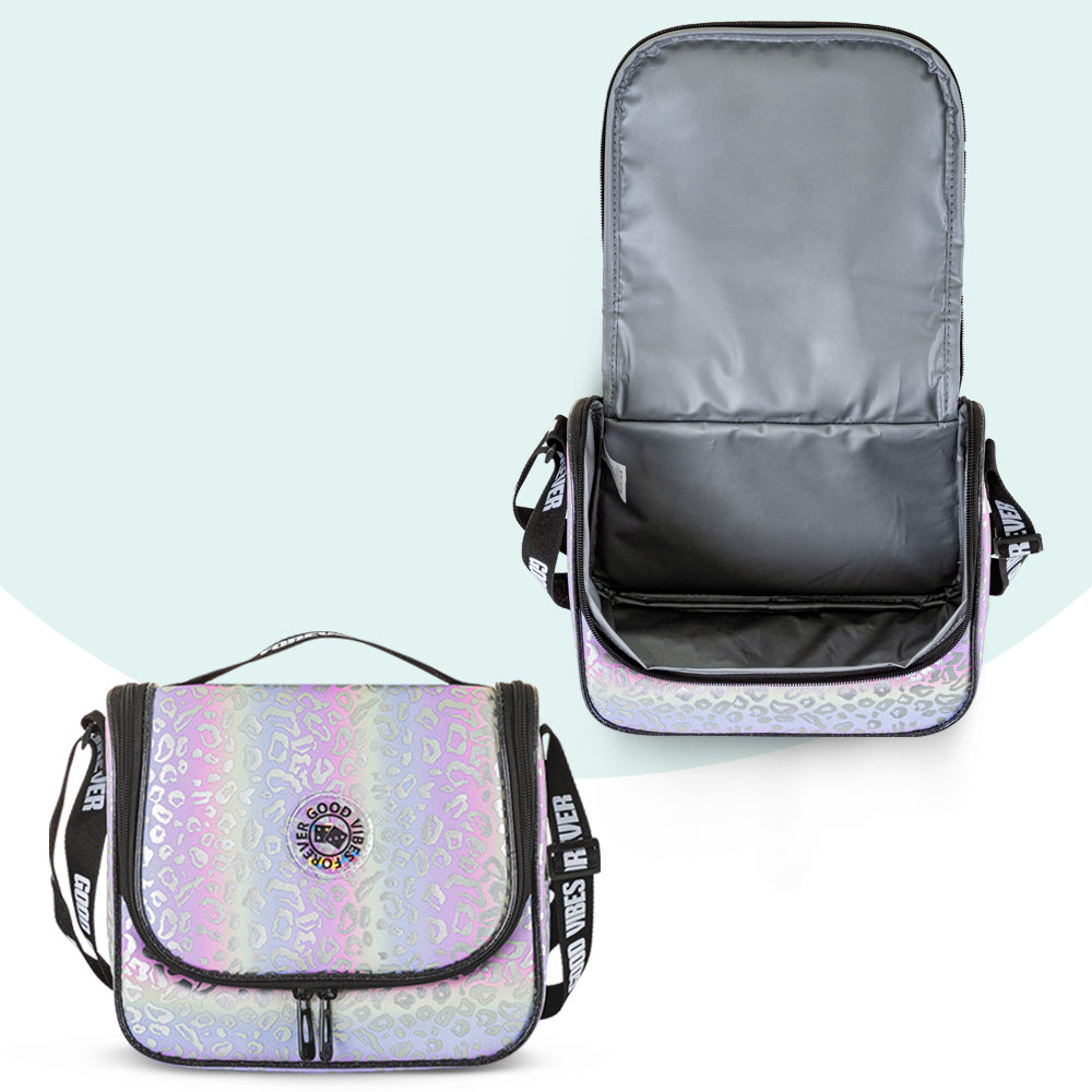 مجموعة حقائب مدرسية من إيزي كيدز، مقاس 17 بوصة، مكونة من 3 قطع مع حقيبة غداء وحافظة أقلام - جود فايبز - فضي