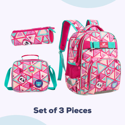 EAZY KIDS - 18 inch School Bag Lunch Bag Pencil Case Set of 3 Panda - Pink