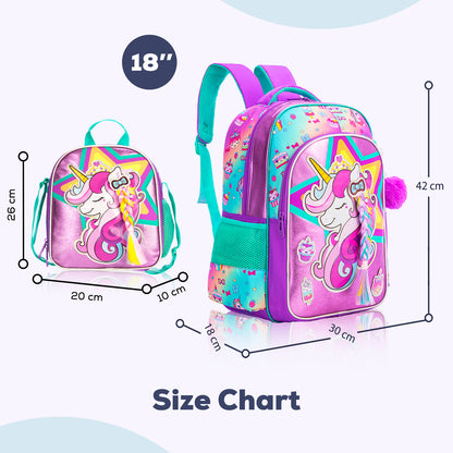 EAZY KIDS - 18 inch Set of 4 School Bag Lunch Bag Activity Bag & Pencil Case Unicorn - Pink