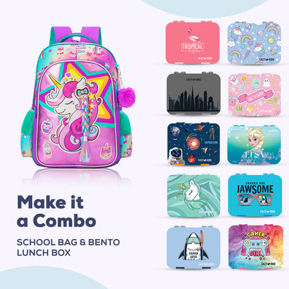 EAZY KIDS - 18 inch Set of 4 School Bag Lunch Bag Activity Bag & Pencil Case Unicorn - Pink