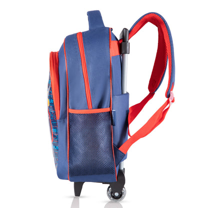 EAZY KIDS 17Inch Set of 5 Trolley School Bag with Lunch Bag, Pencil Case, Lunch Box and Water Bottle - Gamer - Blue