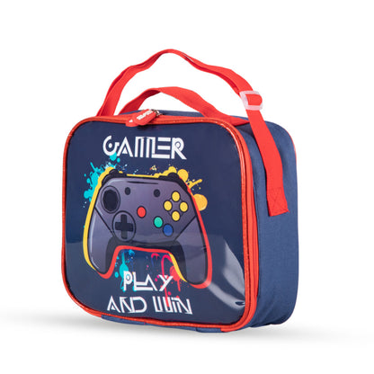 EAZY KIDS 17Inch Set of 5 Trolley School Bag with Lunch Bag, Pencil Case, Lunch Box and Water Bottle - Gamer - Blue