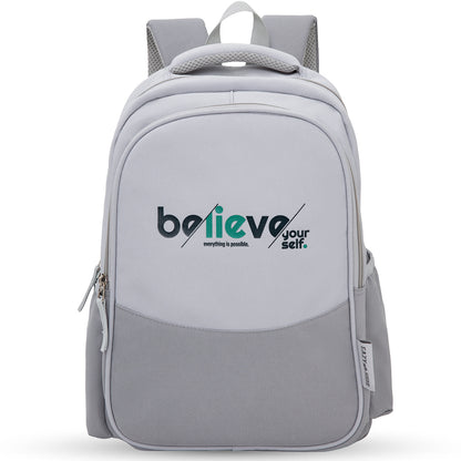Eazy Kids 15.3” Lightweight School Backpack for Kids – Believe Yourself Design, Grey