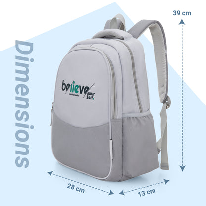 Eazy Kids 15.3” Lightweight School Backpack for Kids – Believe Yourself Design, Grey