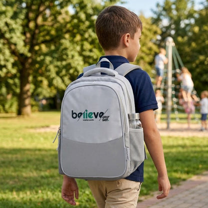 Eazy Kids 15.3” Lightweight School Backpack for Kids – Believe Yourself Design, Grey
