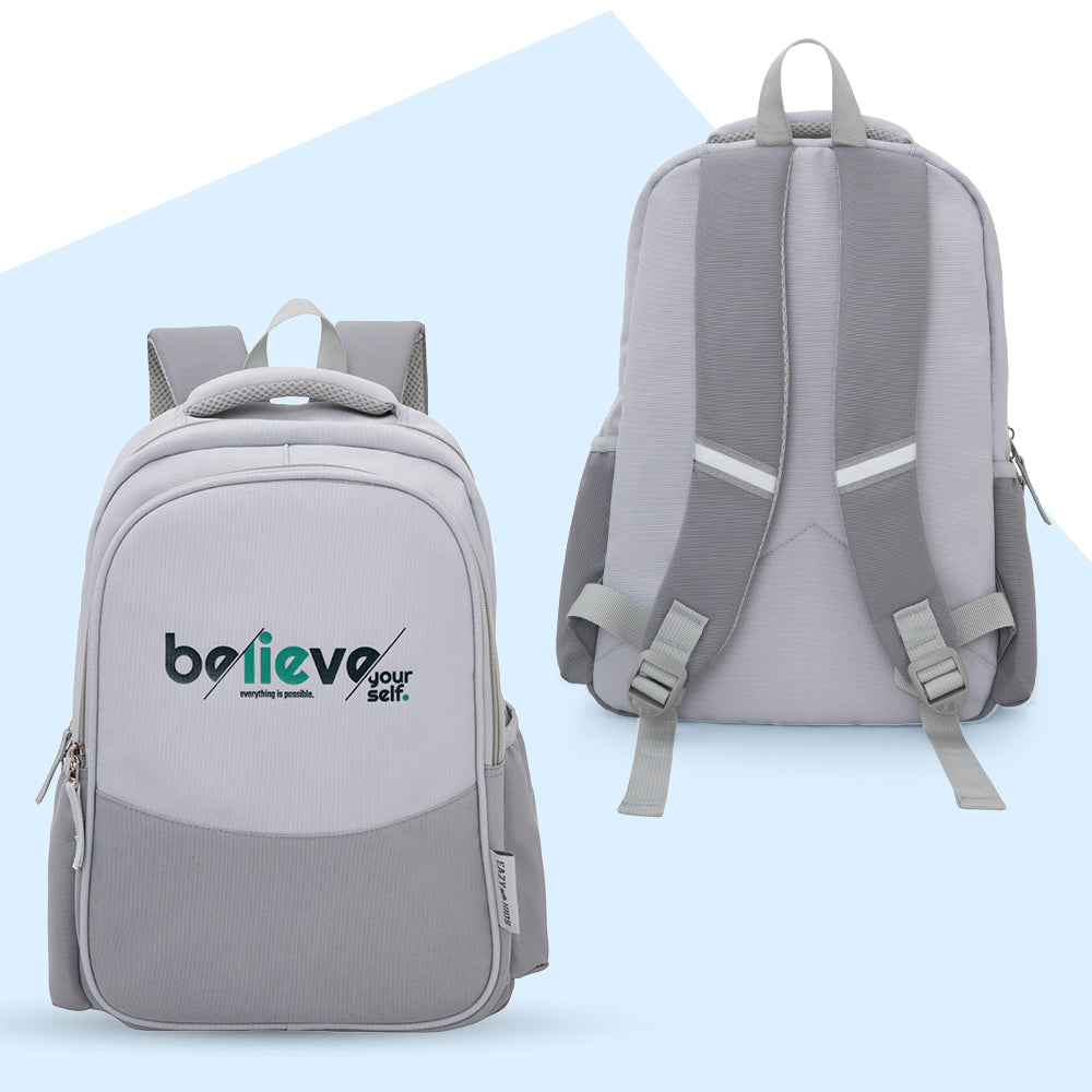 Eazy Kids 15.3” Lightweight School Backpack for Kids – Believe Yourself Design, Grey