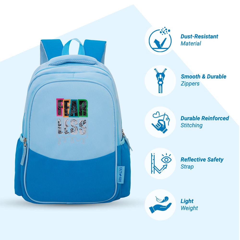 Eazy Kids 15.3” Lightweight School Backpack for Kids – Fearless Design, Blue