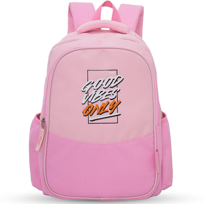 Eazy Kids 15.3” Lightweight School Backpack for Kids – Good Vibes Only Design, Pink