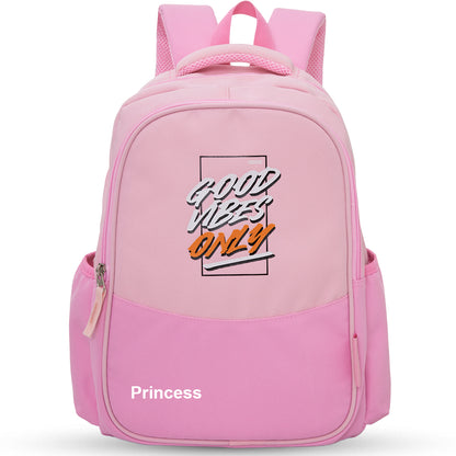 Eazy Kids Personalized 15.3” Lightweight School Backpack for Kids – Good Vibes Only Design, Pink