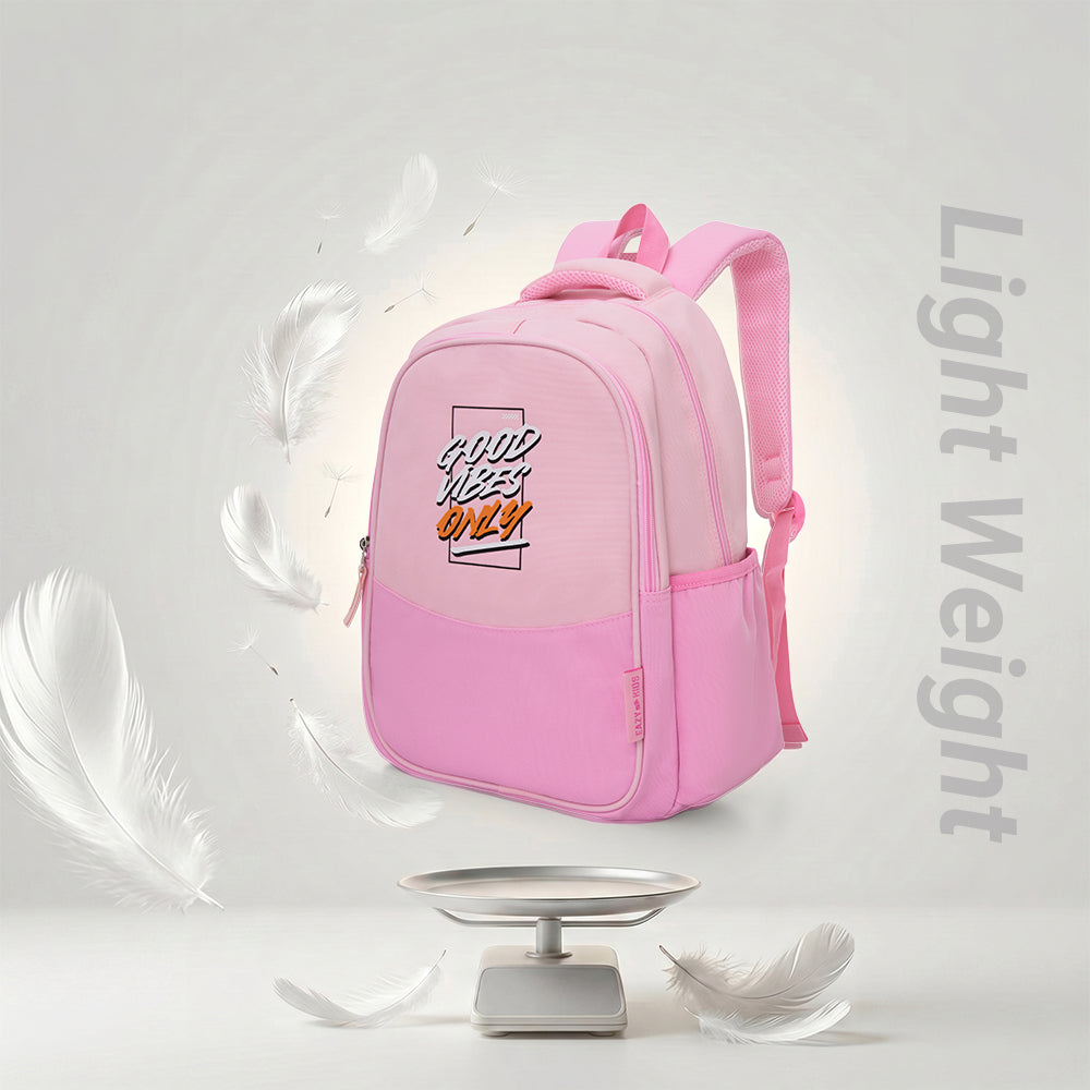 Eazy Kids Personalized 15.3” Lightweight School Backpack for Kids – Good Vibes Only Design, Pink