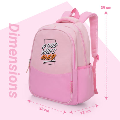 Eazy Kids Personalized 15.3” Lightweight School Backpack for Kids – Good Vibes Only Design, Pink
