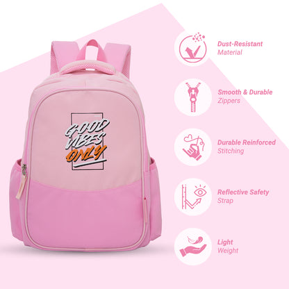 Eazy Kids Personalized 15.3” Lightweight School Backpack for Kids – Good Vibes Only Design, Pink