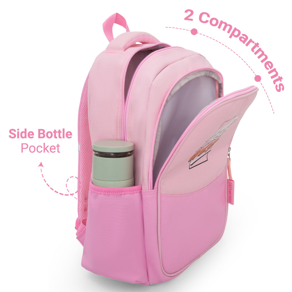 Eazy Kids Personalized 15.3” Lightweight School Backpack for Kids – Good Vibes Only Design, Pink