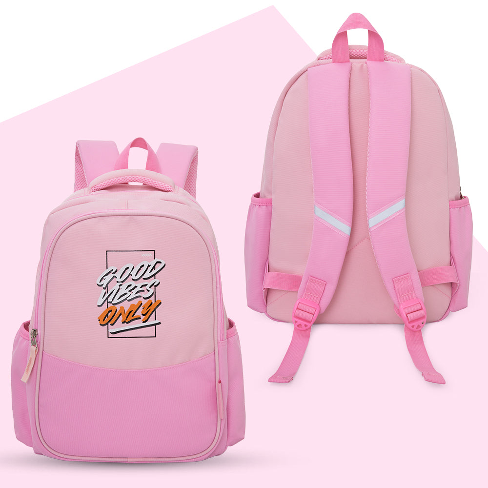 Eazy Kids Personalized 15.3” Lightweight School Backpack for Kids – Good Vibes Only Design, Pink