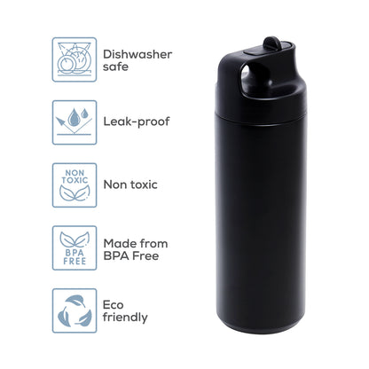 EAZY KIDS Insulated Sports Water Bottle - Black, 550ml
