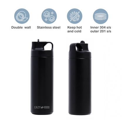 EAZY KIDS Insulated Sports Water Bottle - Black, 550ml