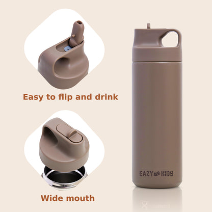 EAZY KIDS Insulated Sports Water Bottle - Khaki, 550ml