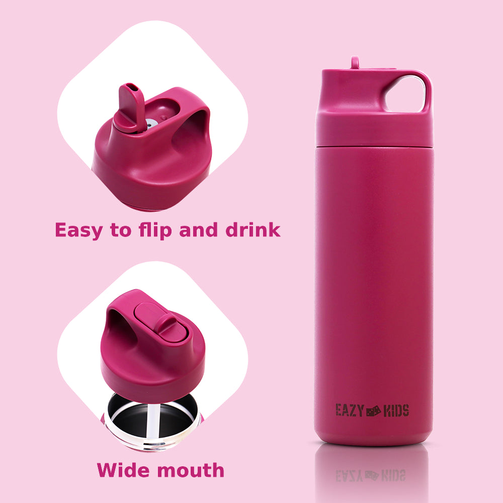 EAZY KIDS Insulated Sports Water Bottle - Pink, 550ml