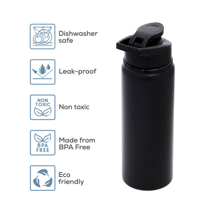 EAZY KIDS Stainless Steel Sports Water Bottle - Black, 700ml