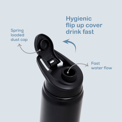 EAZY KIDS Stainless Steel Sports Water Bottle - Black, 700ml