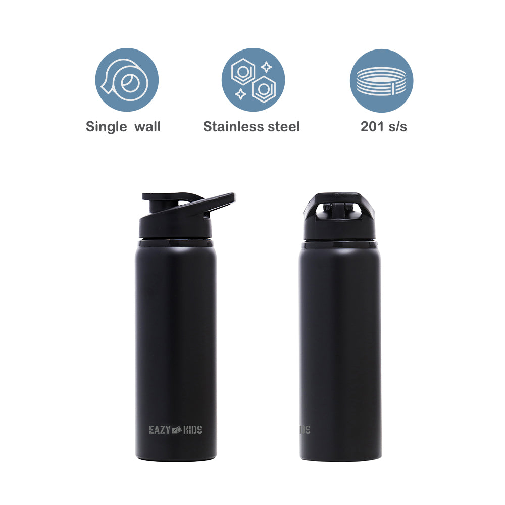 EAZY KIDS Stainless Steel Sports Water Bottle - Black, 700ml