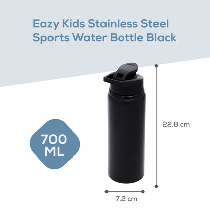 EAZY KIDS Stainless Steel Sports Water Bottle - Black, 700ml