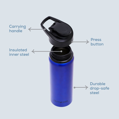 EAZY KIDS Stainless Steel Sports Water Bottle - Blue, 700ml