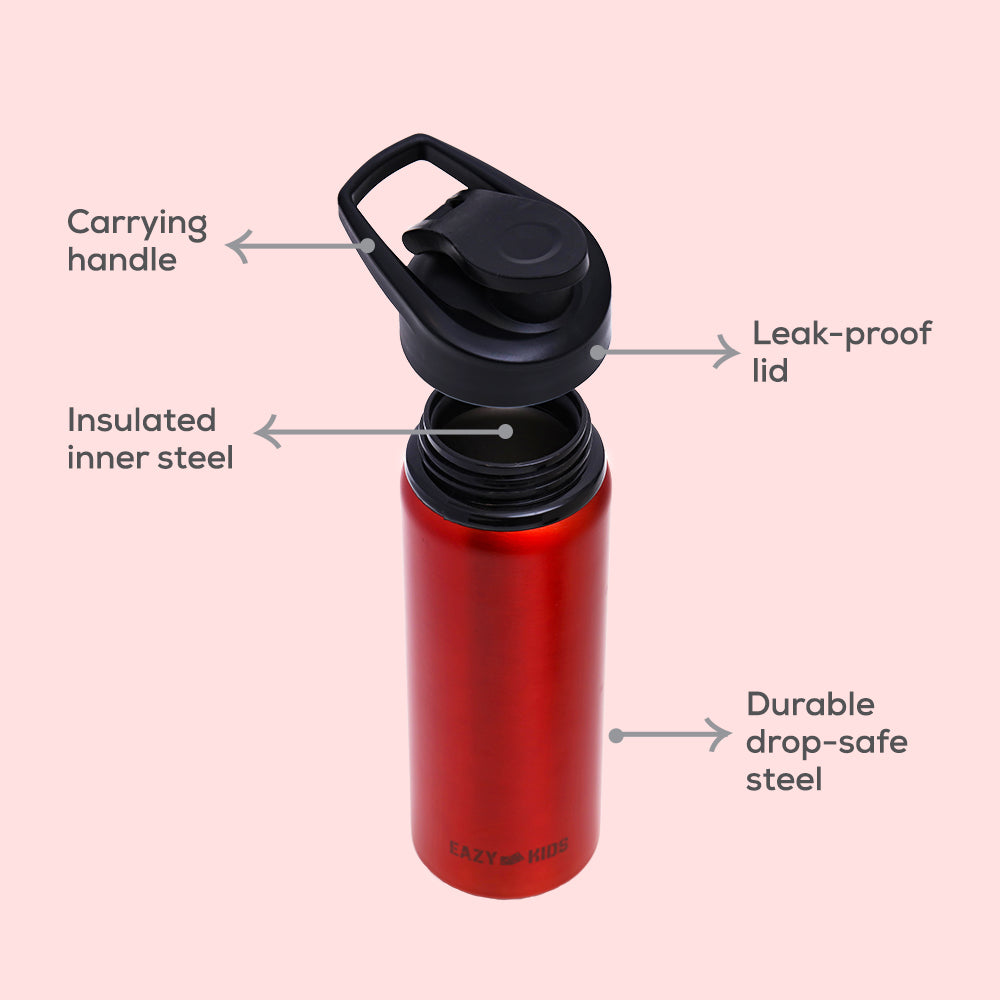 EAZY KIDS Stainless Steel Sports Water Bottle - Red, 700ml