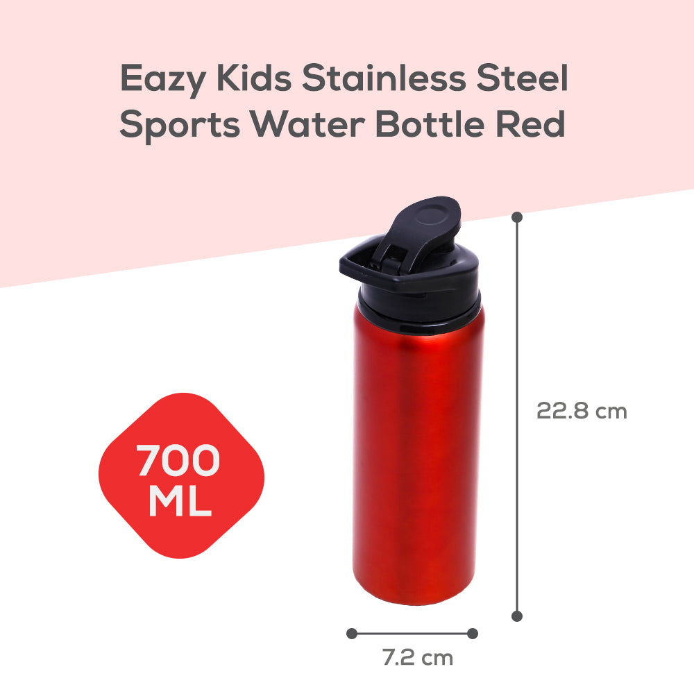 EAZY KIDS Stainless Steel Sports Water Bottle - Red, 700ml