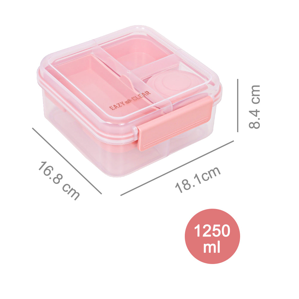 EAZY KIDS 3/4/5 Compartment Convertible 1250ml Bento Lunch Box with 150ml Gravy Bowl - Pink