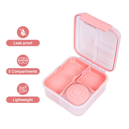 EAZY KIDS 3/4/5 Compartment Convertible 1250ml Bento Lunch Box with 150ml Gravy Bowl - Pink