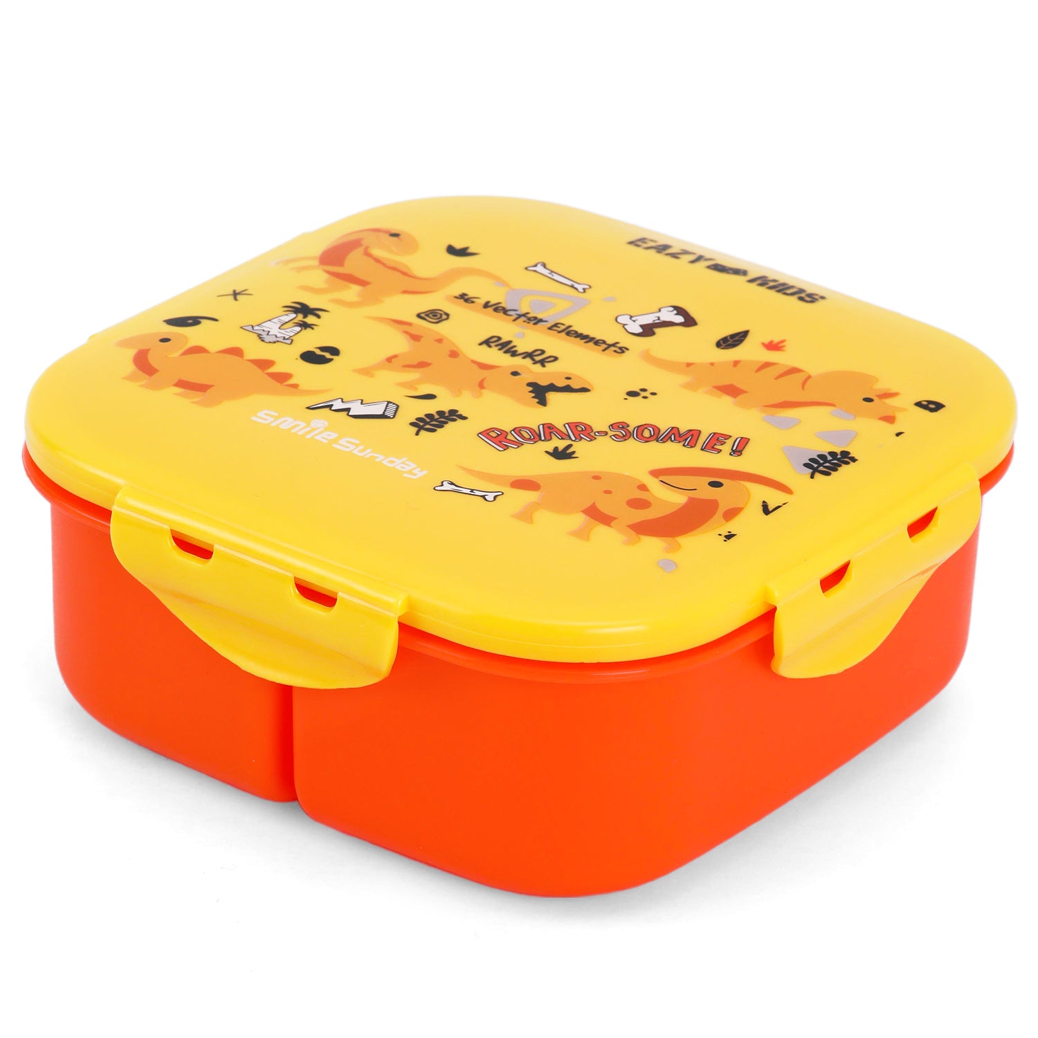 EAZY KIDS Square Bento Lunch Box - Dino Yellow