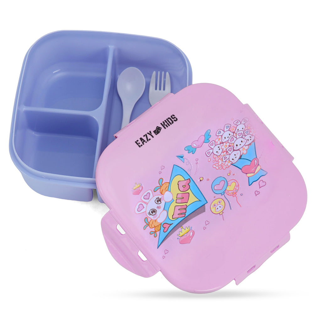 EAZY KIDS Square 1000ml Bento Lunch Box - Love Pink