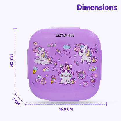 EAZY KIDS Square 1000ml Bento Lunch Box - Unicorn Purple