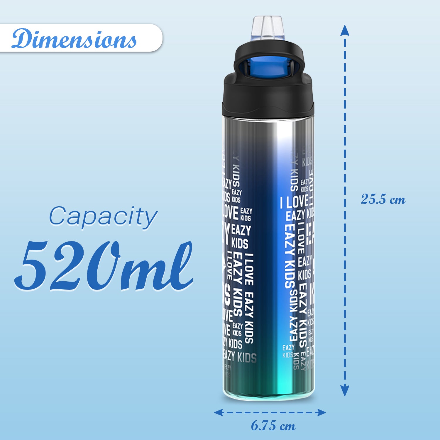 EAZY KIDS Double wall Stainless Steel Water Bottle - Blue (530ml)
