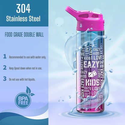 EAZY KIDS Double wall Stainless Steel Water Bottle - Pink(530ml)
