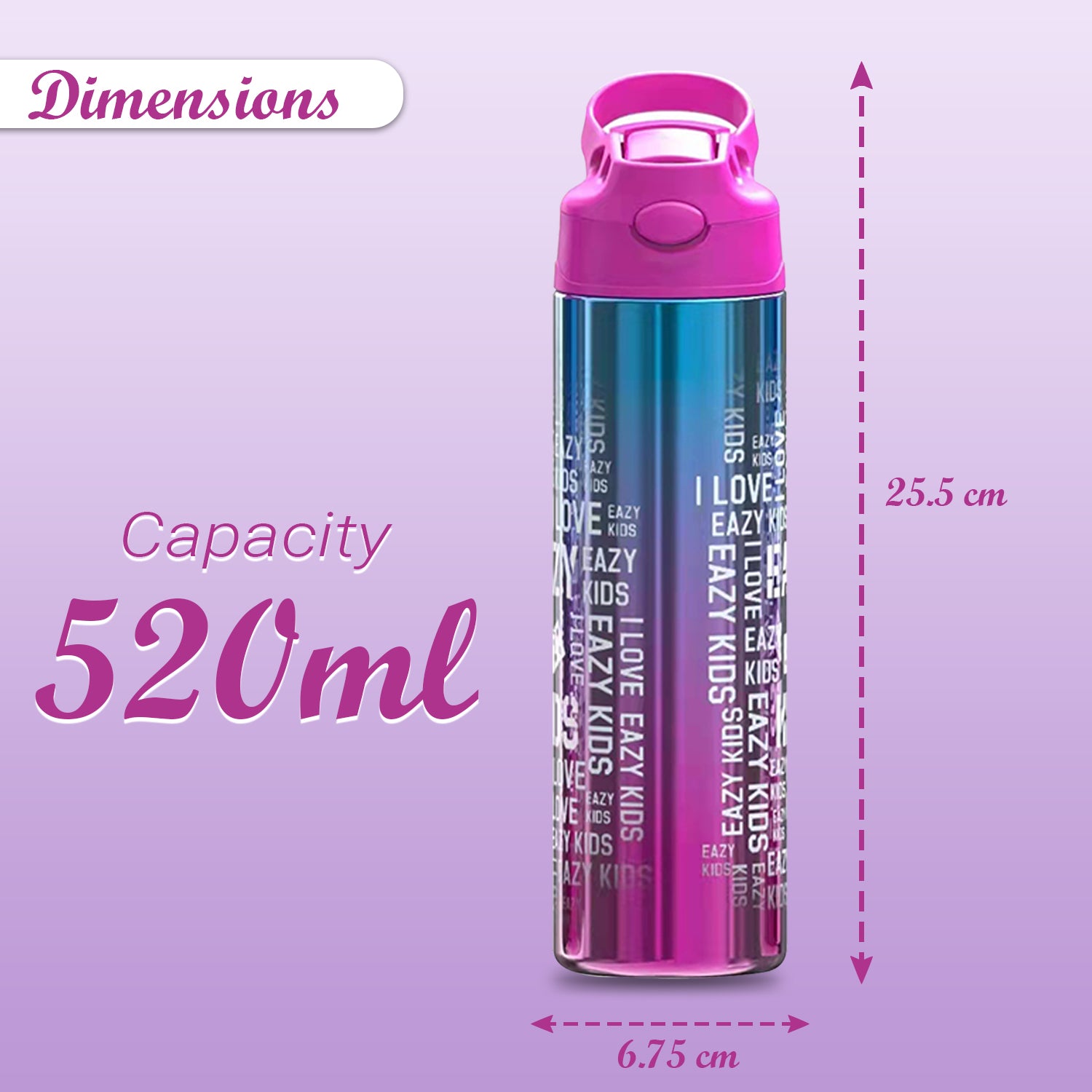 EAZY KIDS Double wall Stainless Steel Water Bottle - Pink(530ml)