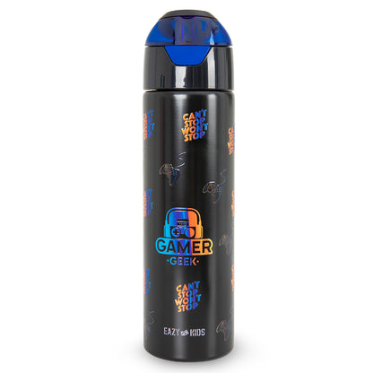 Eazy Kids - Insulated Stainless Steel Water Bottle w/Spray , Gamer 640ml Black