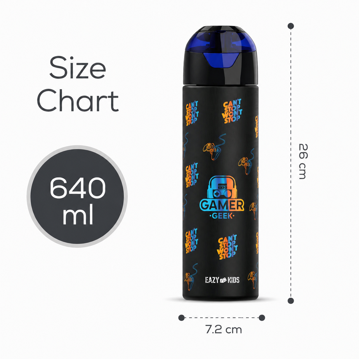 Eazy Kids - Insulated Stainless Steel Water Bottle w/Spray , Gamer 640ml Black