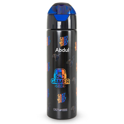 Eazy Kids Personalized - Insulated Stainless Steel Water Bottle w/Spray , Gamer 640ml Black