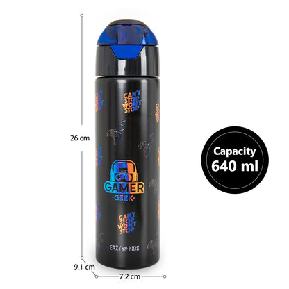 Eazy Kids Personalized - Insulated Stainless Steel Water Bottle w/Spray , Gamer 640ml Black