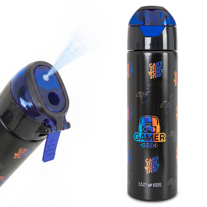 Eazy Kids Personalized - Insulated Stainless Steel Water Bottle w/Spray , Gamer 640ml Black